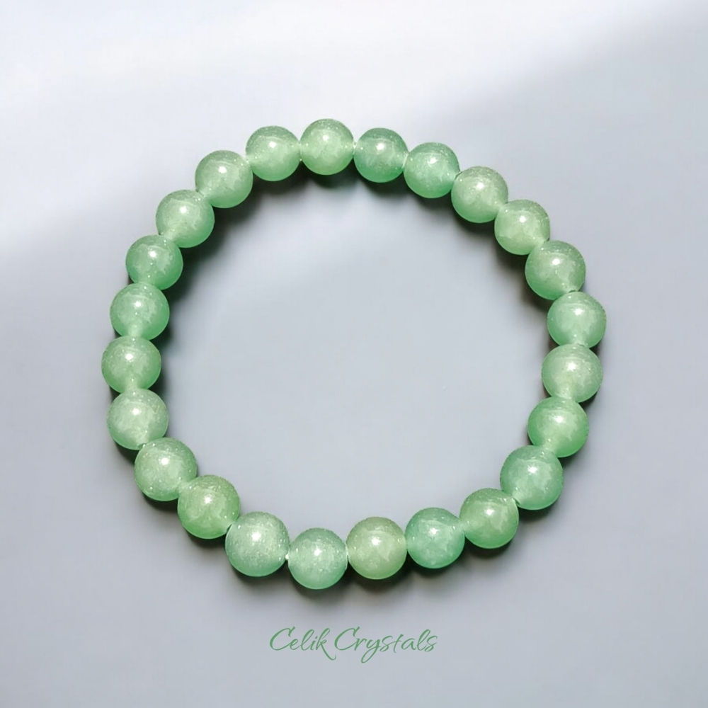 Green Aventurine Bracelet - 8mm Unisex Natural Stones Handmade Stretch Beads - Picture 1 of 6
